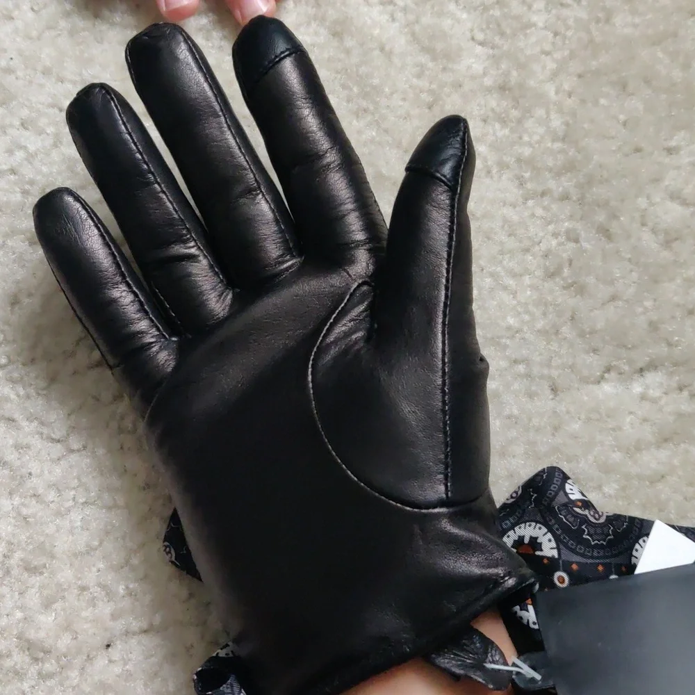 New!Echo Elegant Black Leather Gloves with Scarf Detail Vintage Inspired Y2k